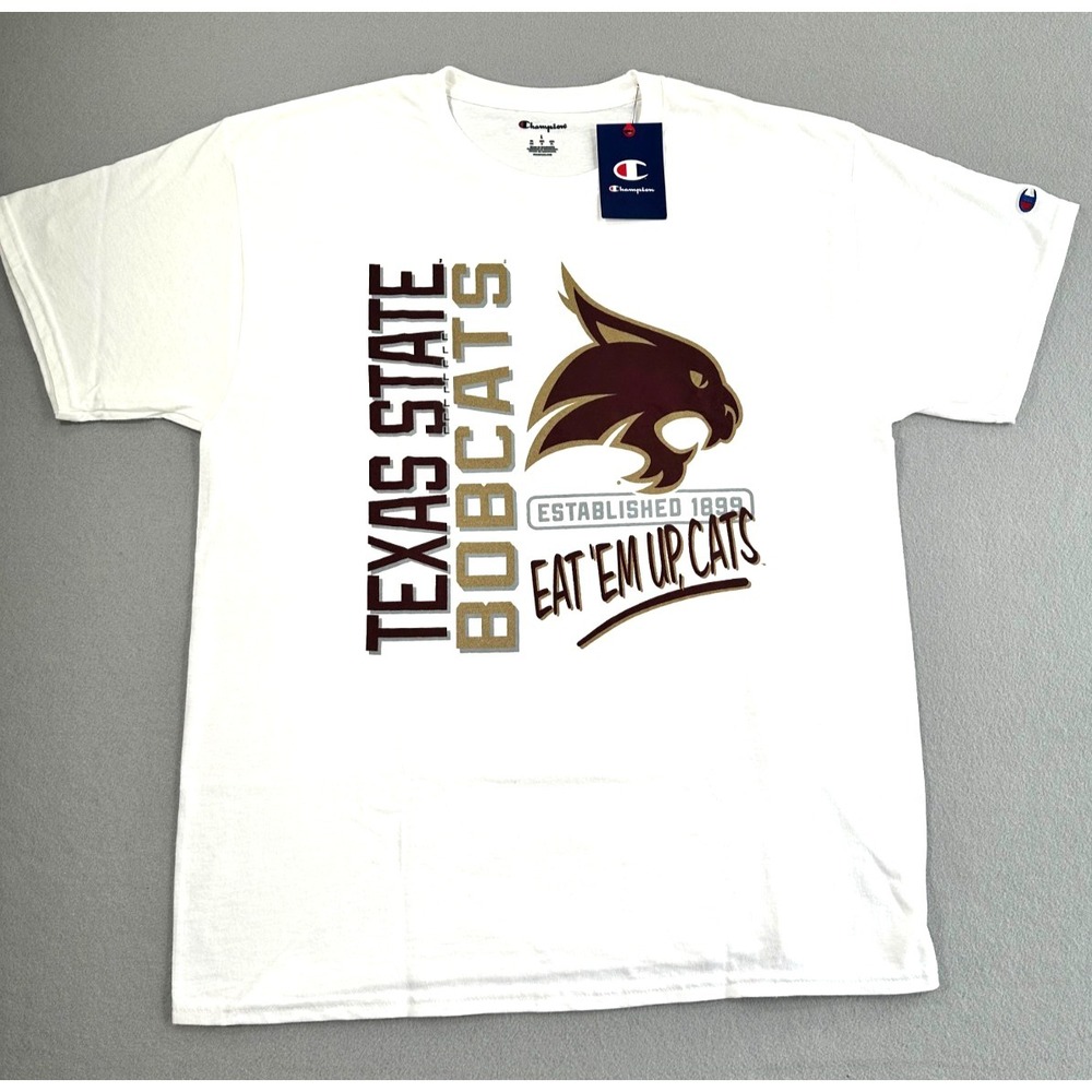 Champion Texas State Bobcats T-Shirt White Graphic Tee NWT Size Large NCAA
